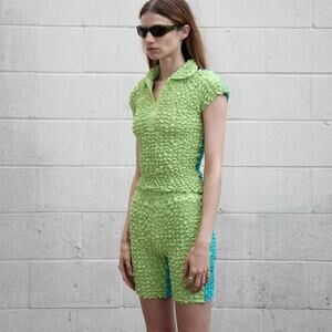 NWT KKCO Split Aqua Lime Popcorn Shorts Set Size S-M